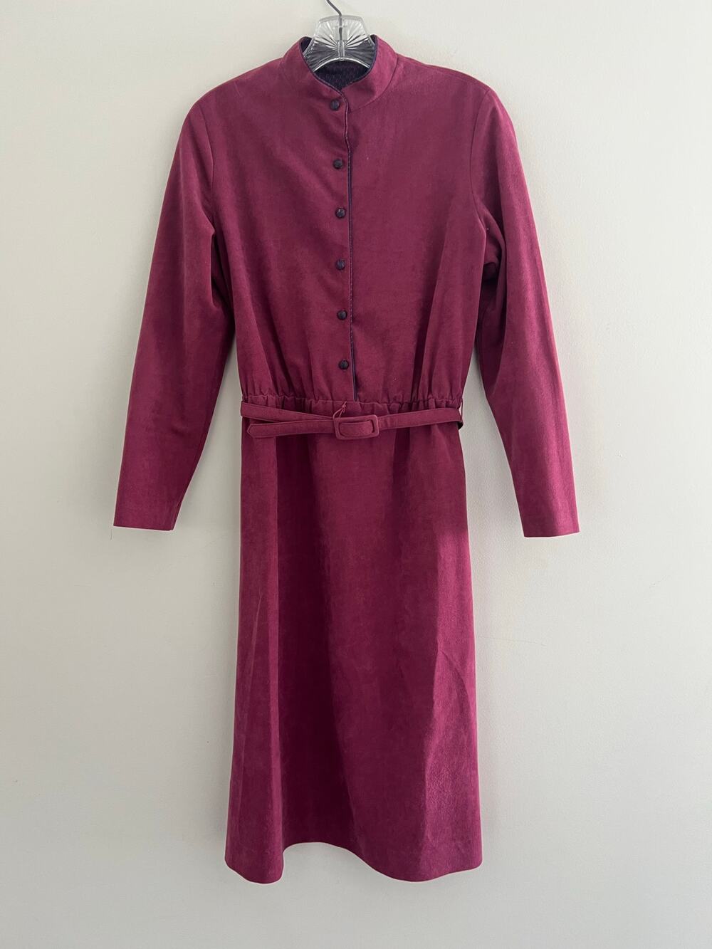 Vintage Long Sleeve Velvet Dress Button Down Front Pink Size Small Medium JL